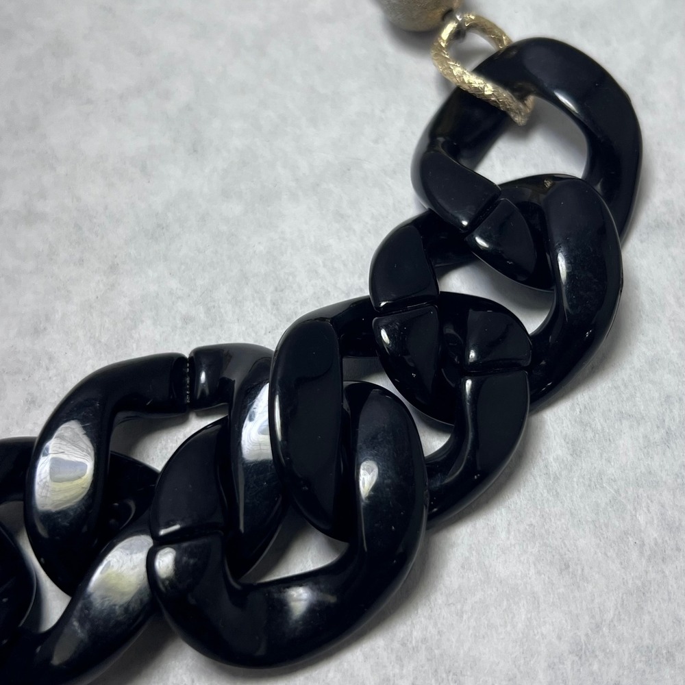 Funky 24" Chunky Black Gold Tone Acrylic Link Chain Necklace Editorial Punk Chic - Picture 3 of 9